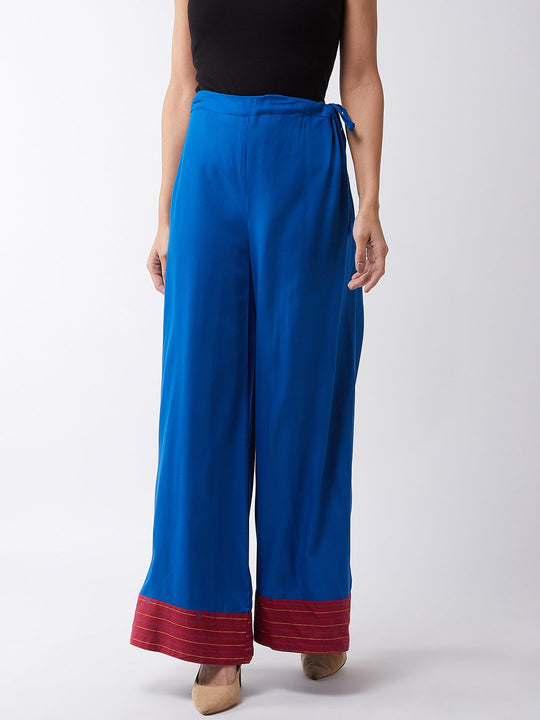 Indigo Palazzos With Pink Border