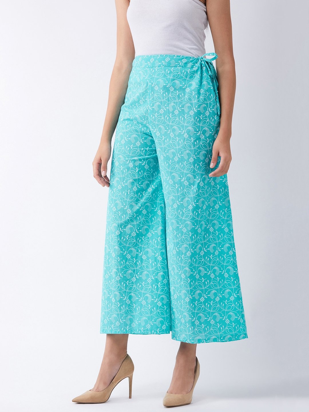Off White Jaal On Sea Green Palazzo