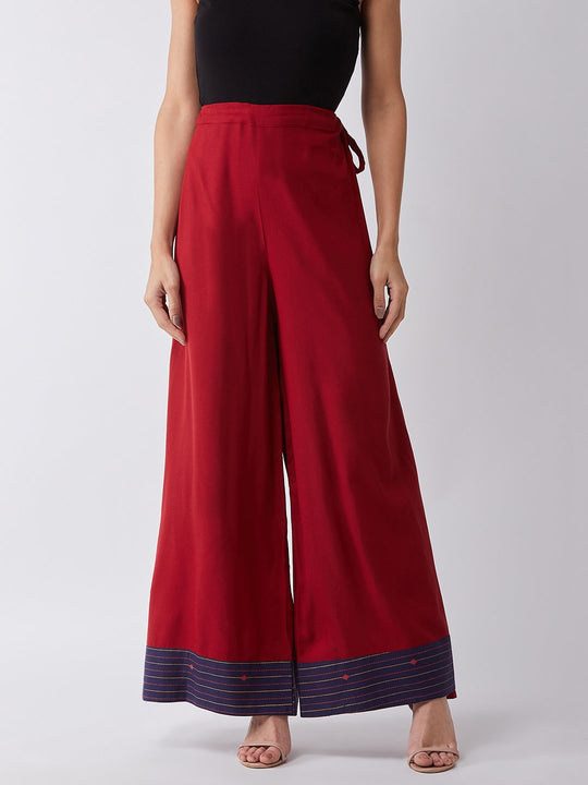 Maroon Palazo With Blue Border