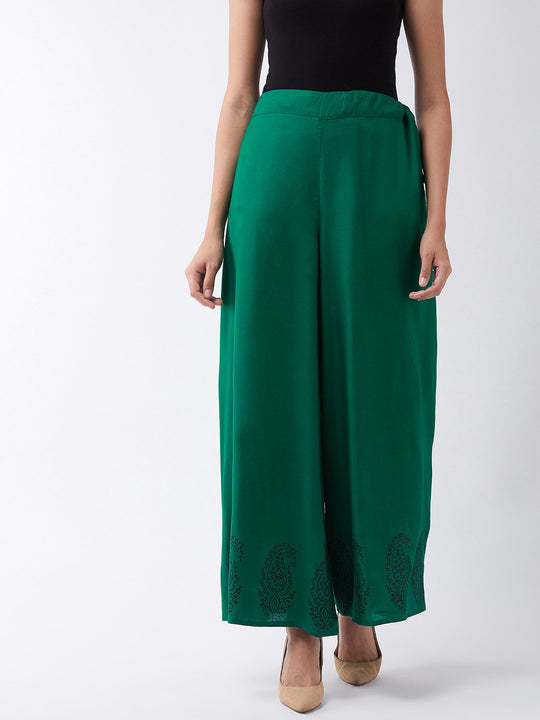 Green Palazzo With Block Print Motif