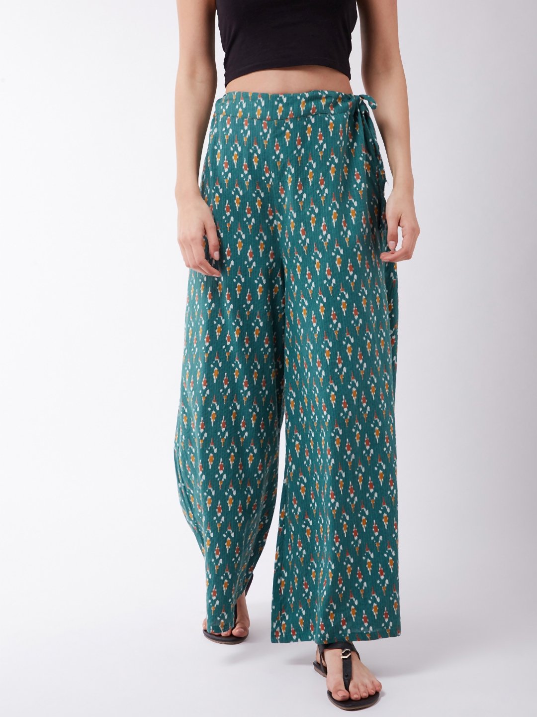 Green Kantha Ikkat Palazzo