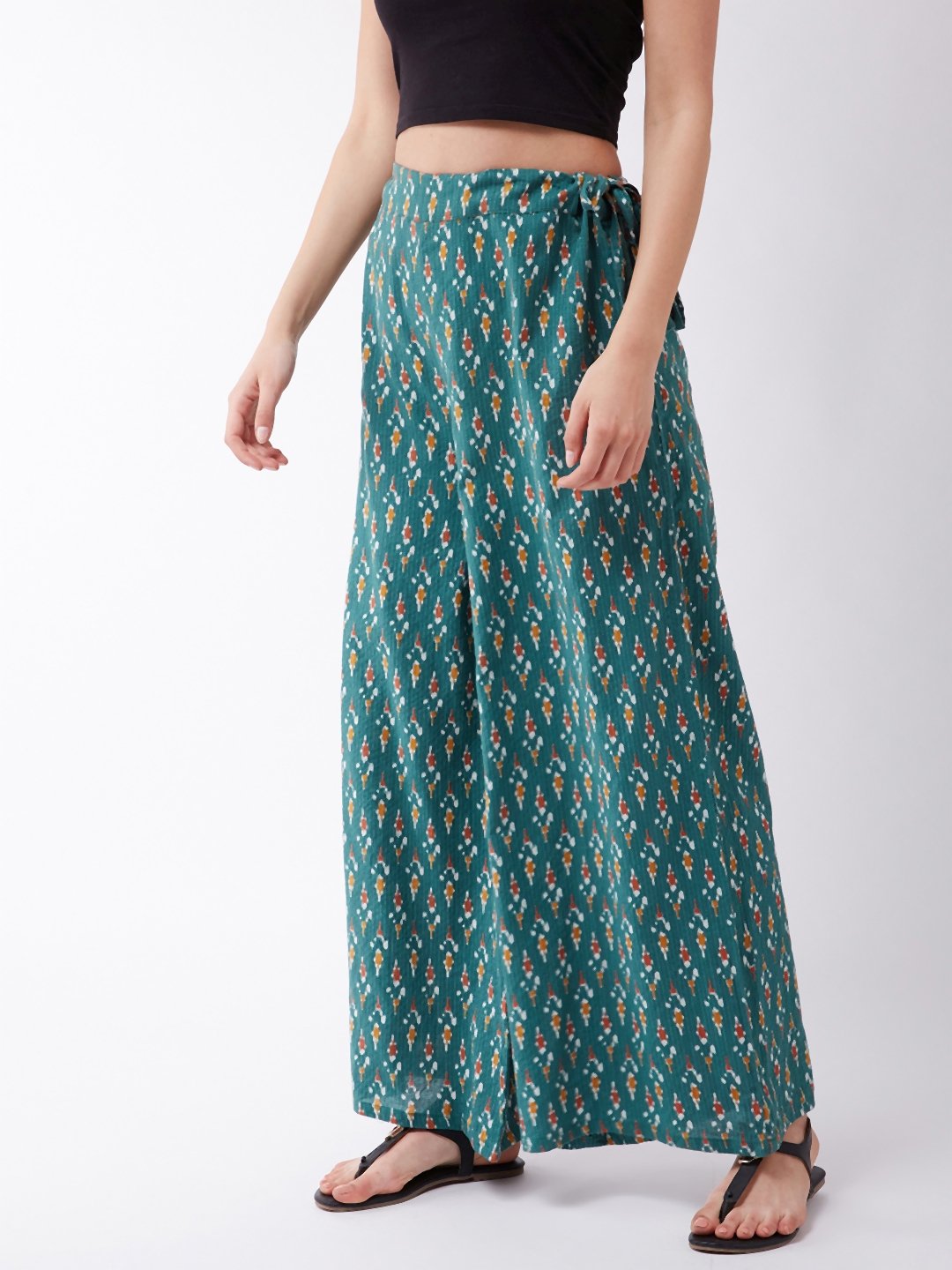 Green Kantha Ikkat Palazzo