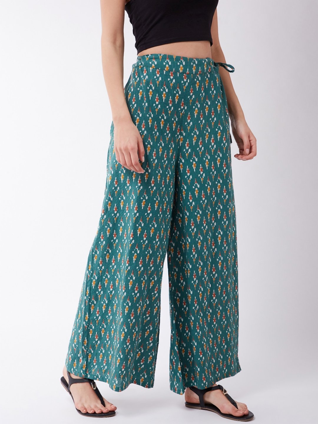 Green Kantha Ikkat Palazzo