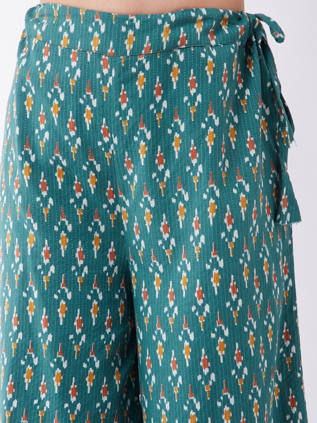 Green Kantha Ikkat Palazzo