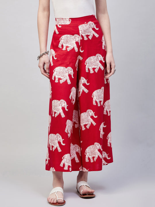 Red Elephant Print Palazzo