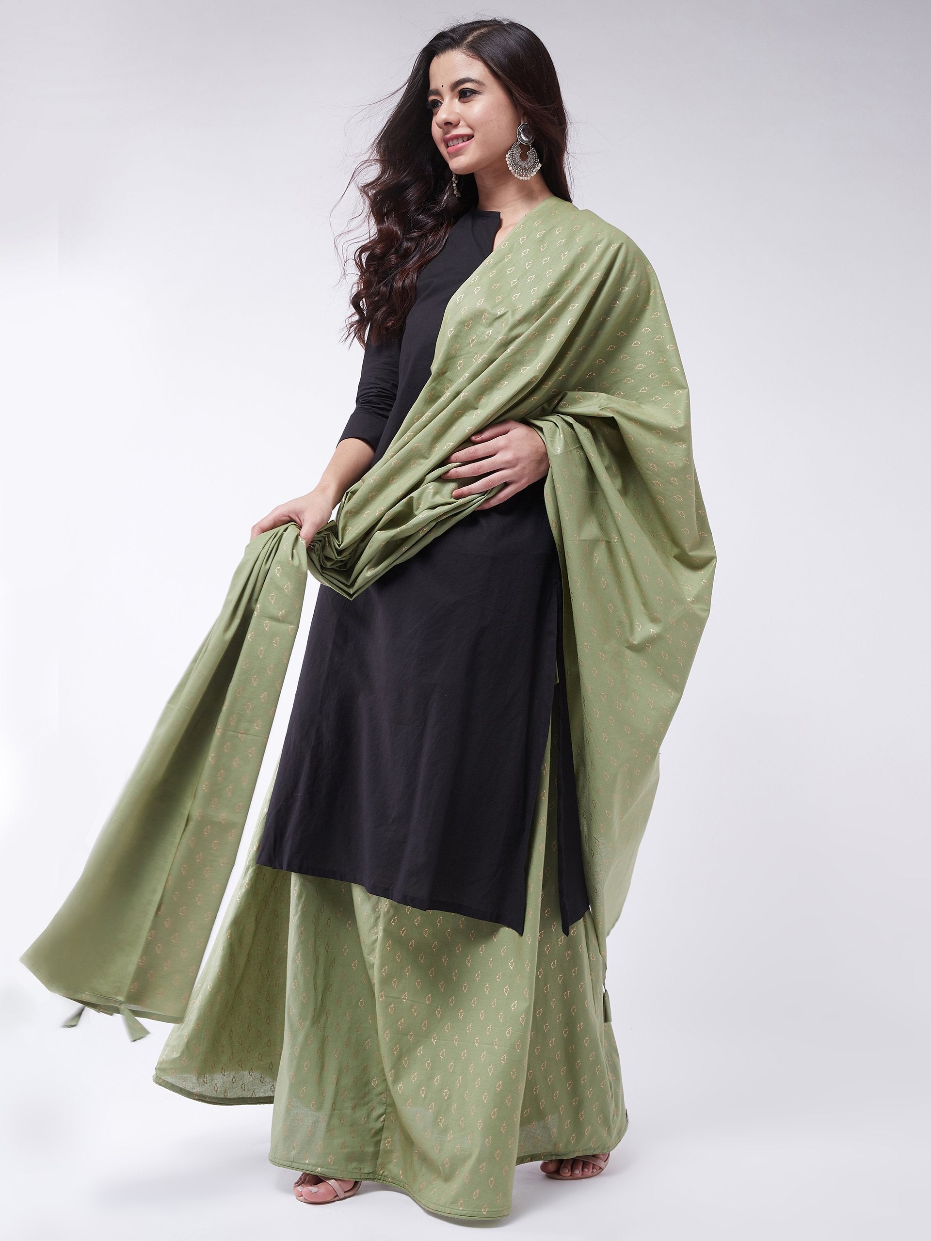 Green Gold Leaf Print Dupatta