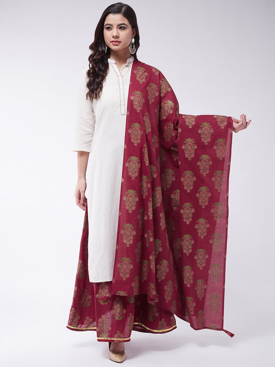 Maroon Gold Boota Dupatta