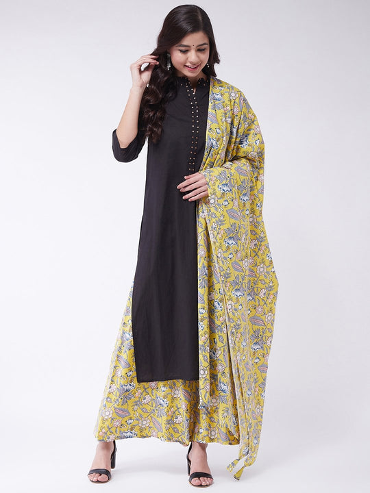 Summer Yellow Grey Buta Dupatta