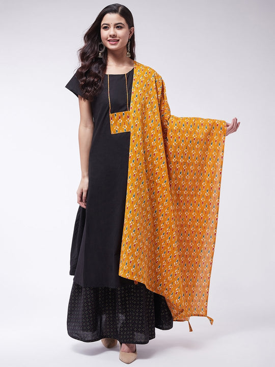 Mustard Kantha Ikkat Dupatta