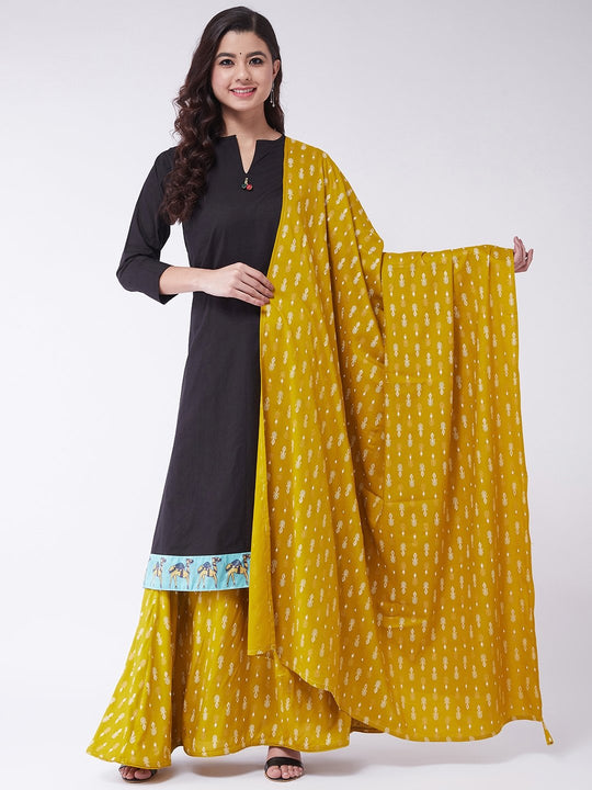 Mustard White Print Dupatta