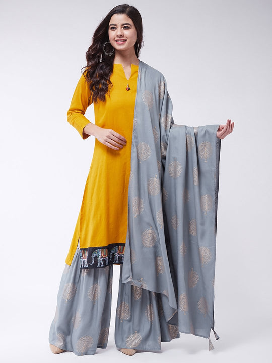 Grey Dupatta With Gold Print