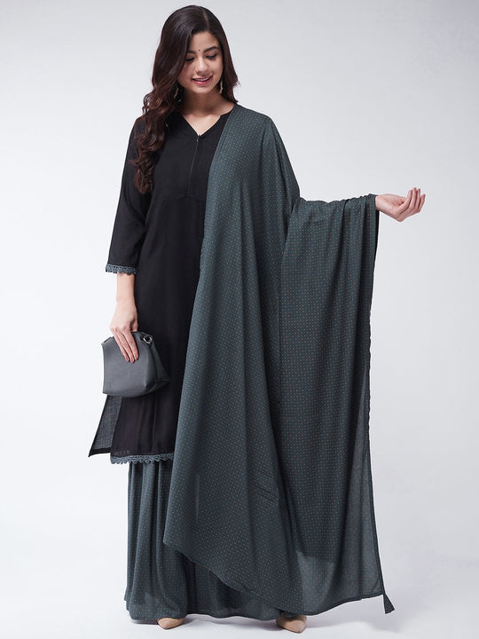 Dark Grey Printed Dupatta