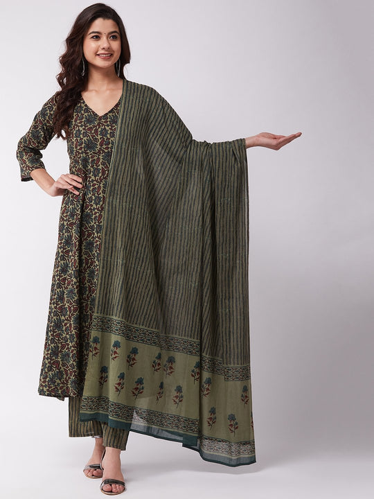 Green Stripe Cotton Dupattas