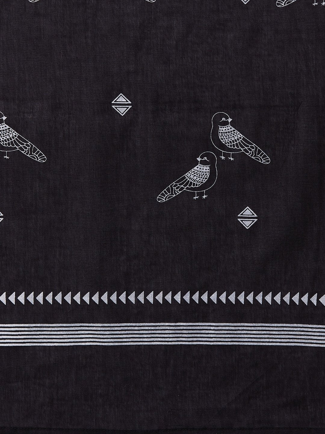 Black Bird Print Cotton Dupattas