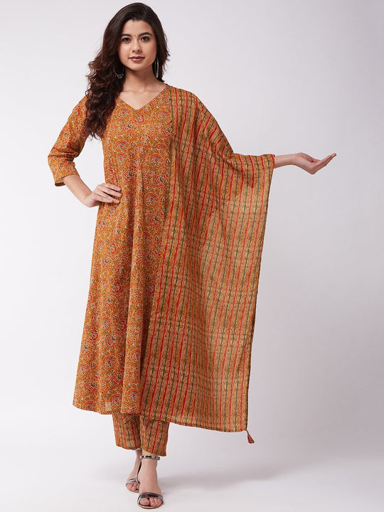 Dark Mustard Striped Dupatta