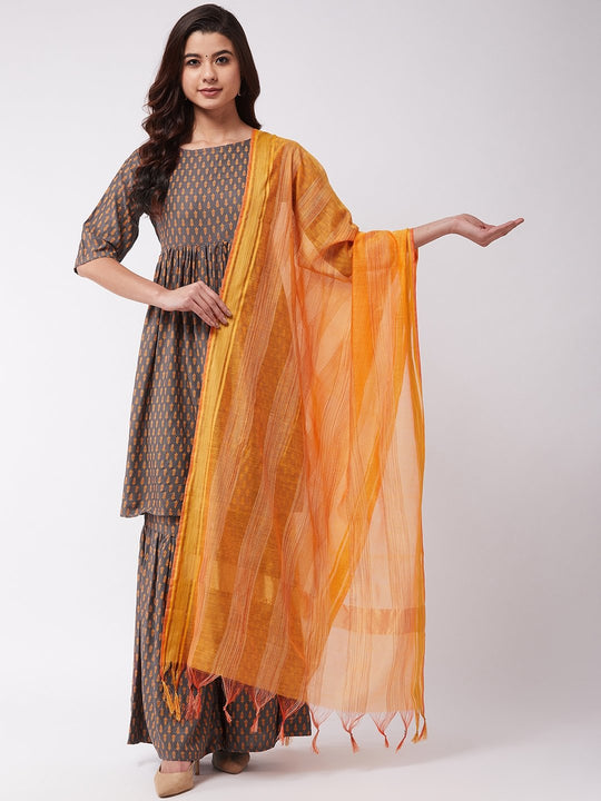 Orange Stripe Tassel Dupattas