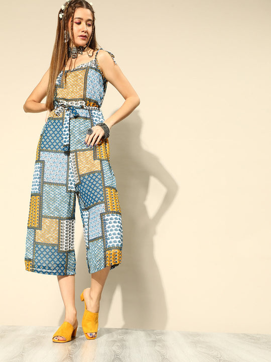 Blue Printed Jumpsuit