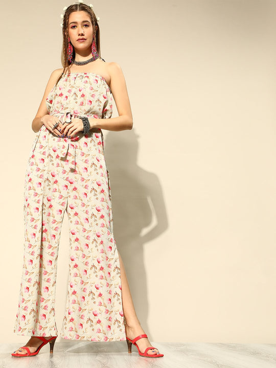 Light Green Floral Off Shoulder Jumpsuit