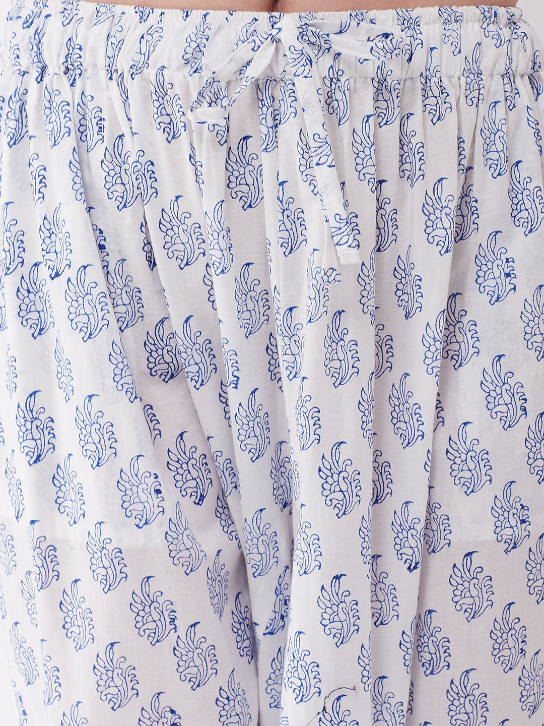 White Block Print Harem Pant