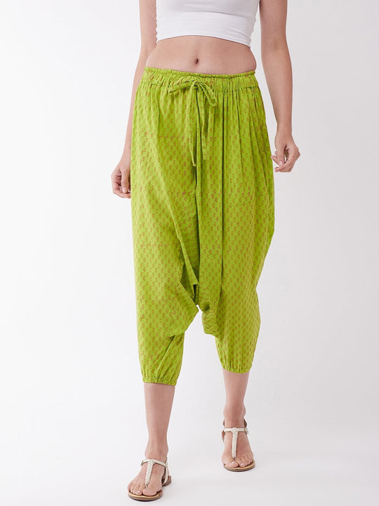 Bright Green Block Print Harem