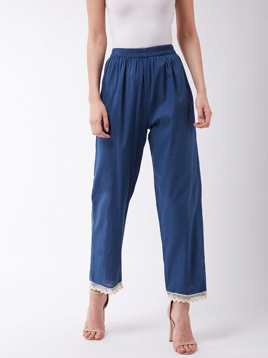 Indigo Pant With White Lace