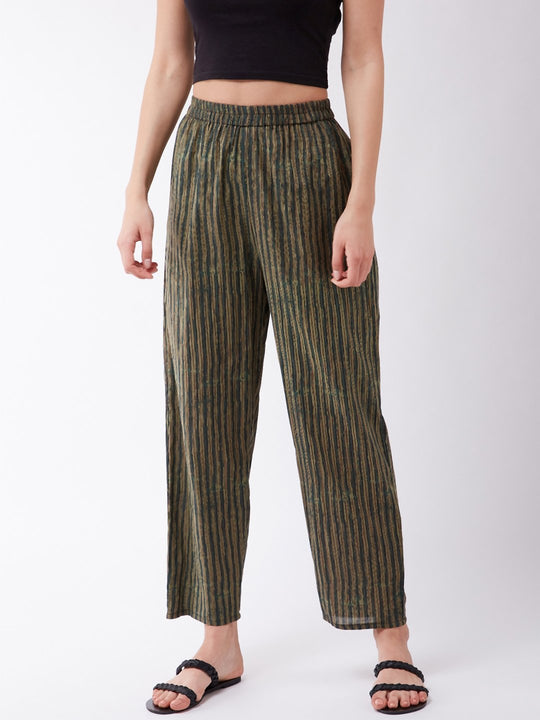 Dark Green Striped Pant