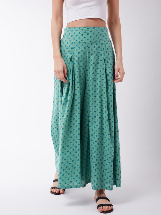 Dusky Green Indigo Flared  Pants