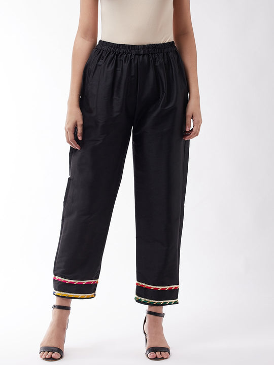 Black Silk Pant With Gota Work
