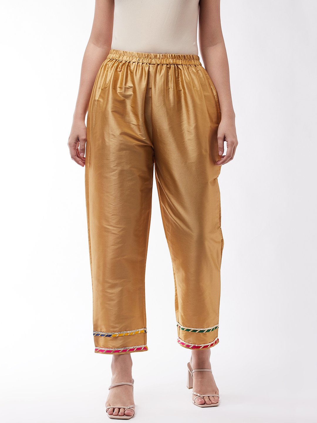 Golden Silk Pant With Gota Work