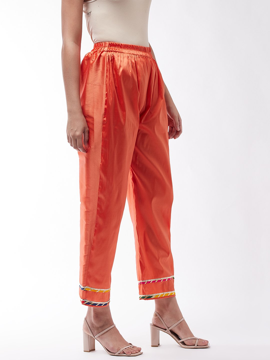 Orange Silk Pant With Gota Work
