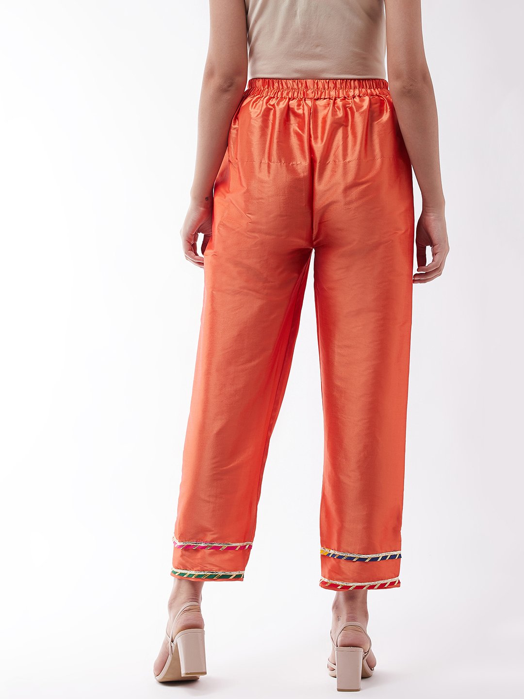 Orange Silk Pant With Gota Work