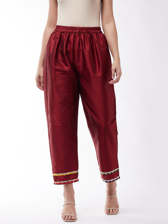 Maroon Silk Pant With Gota Work