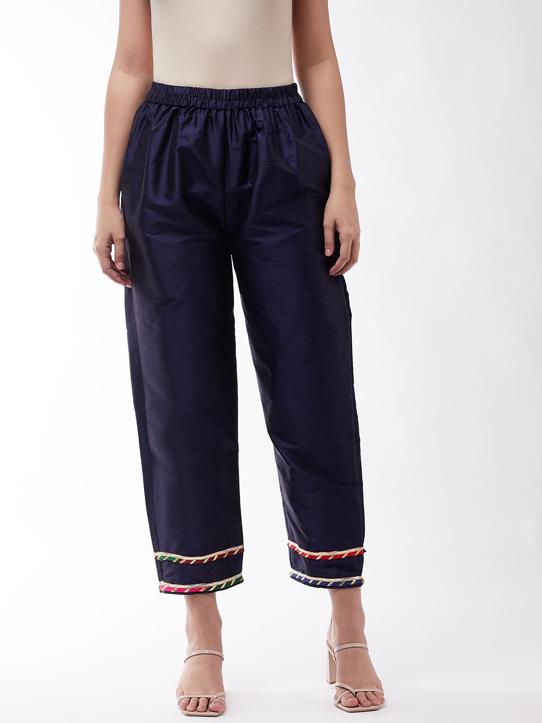Navy Silk Pant With Gota Work