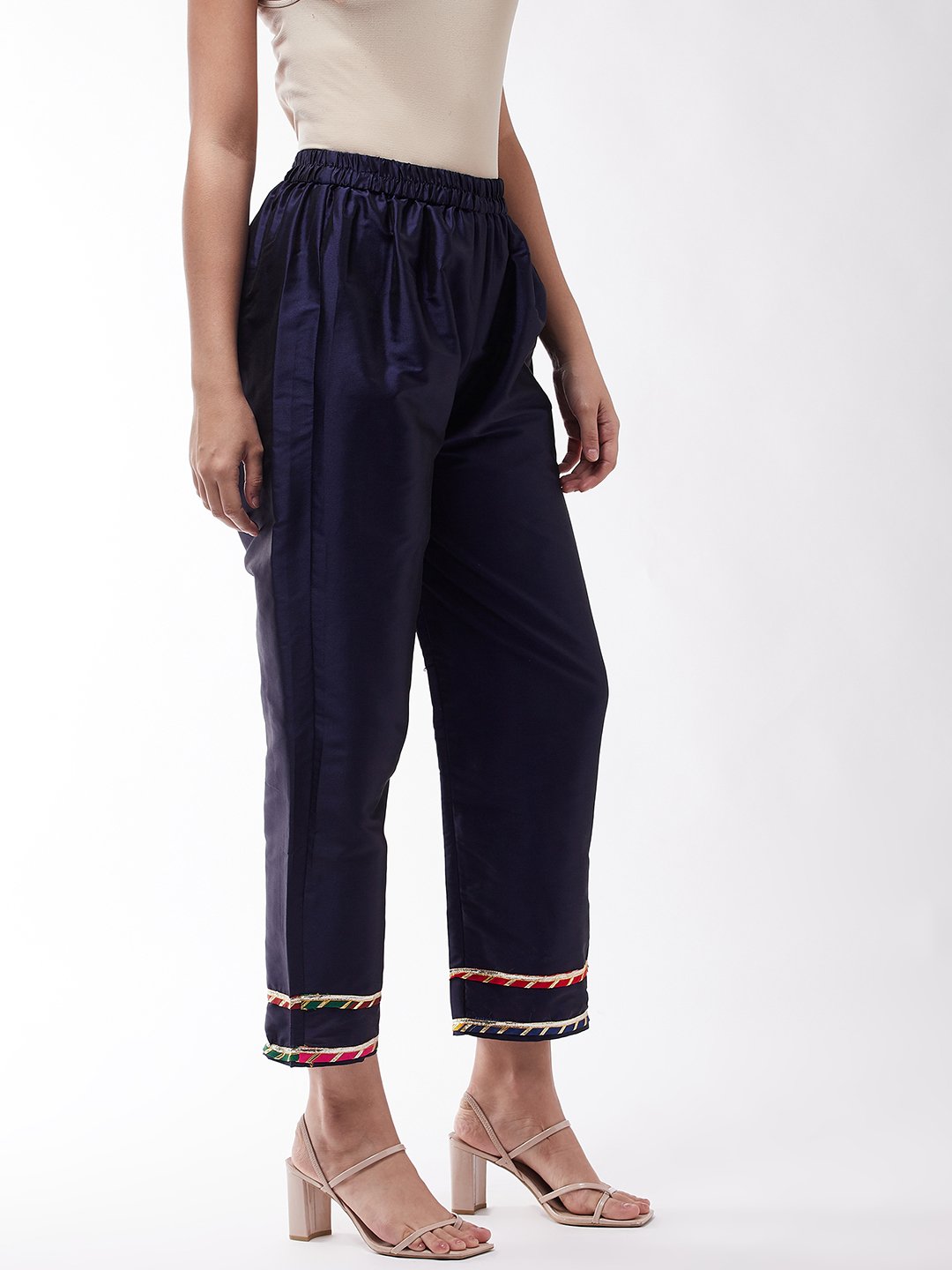 Navy Silk Pant With Gota Work
