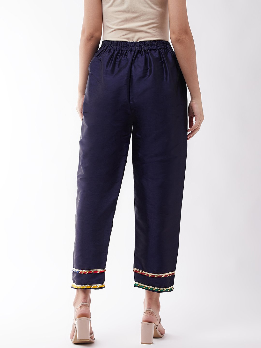 Navy Silk Pant With Gota Work
