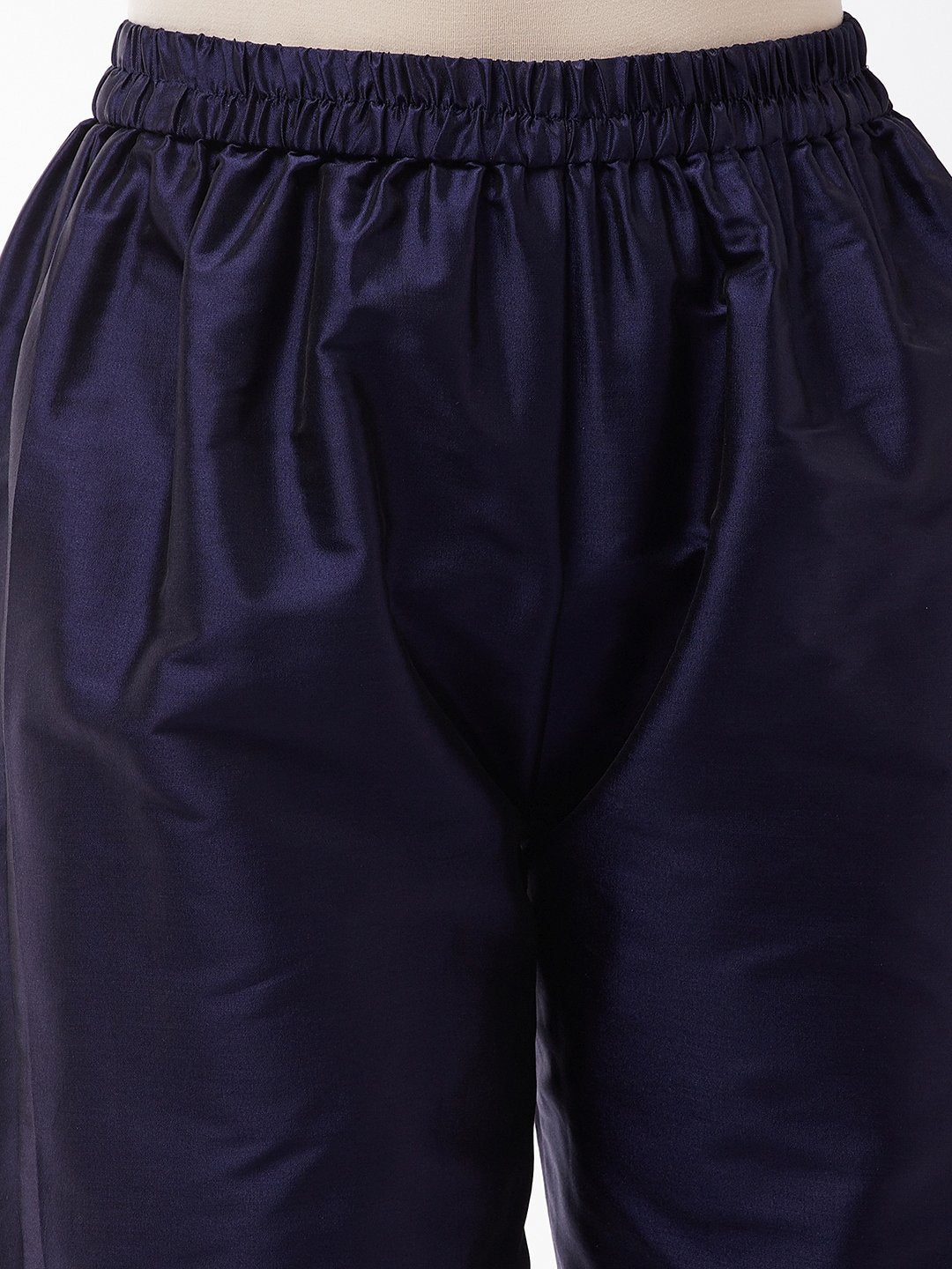 Navy Silk Pant With Gota Work