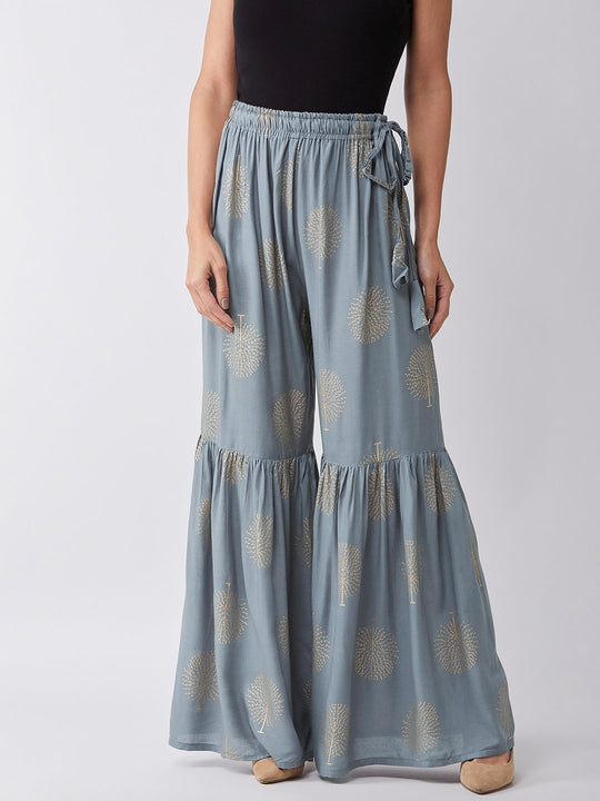 Grey Sharara With Gold Print