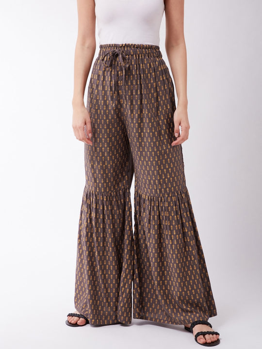 Dark Grey Orange Khadi Work Sharara
