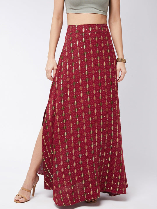 Garnet Red Side Slit Long Skirt