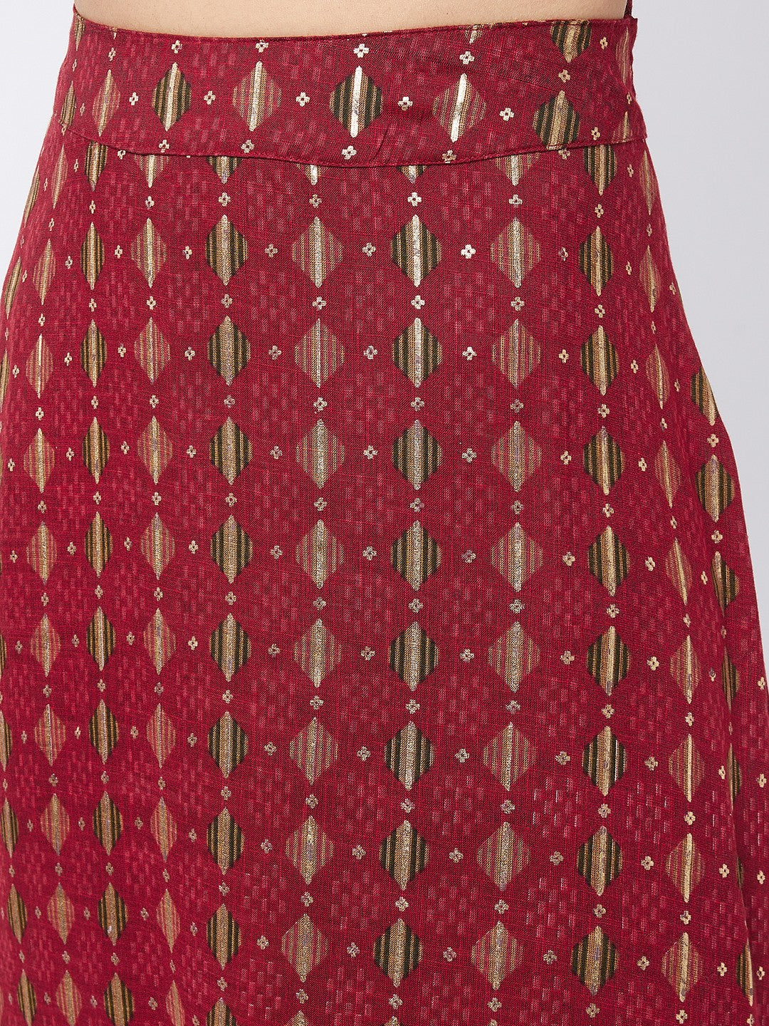 Garnet Red Side Slit Long Skirt