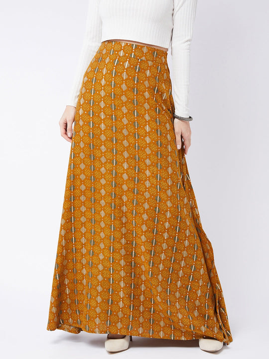 Dijon Yellow Side Slit Long Skirt