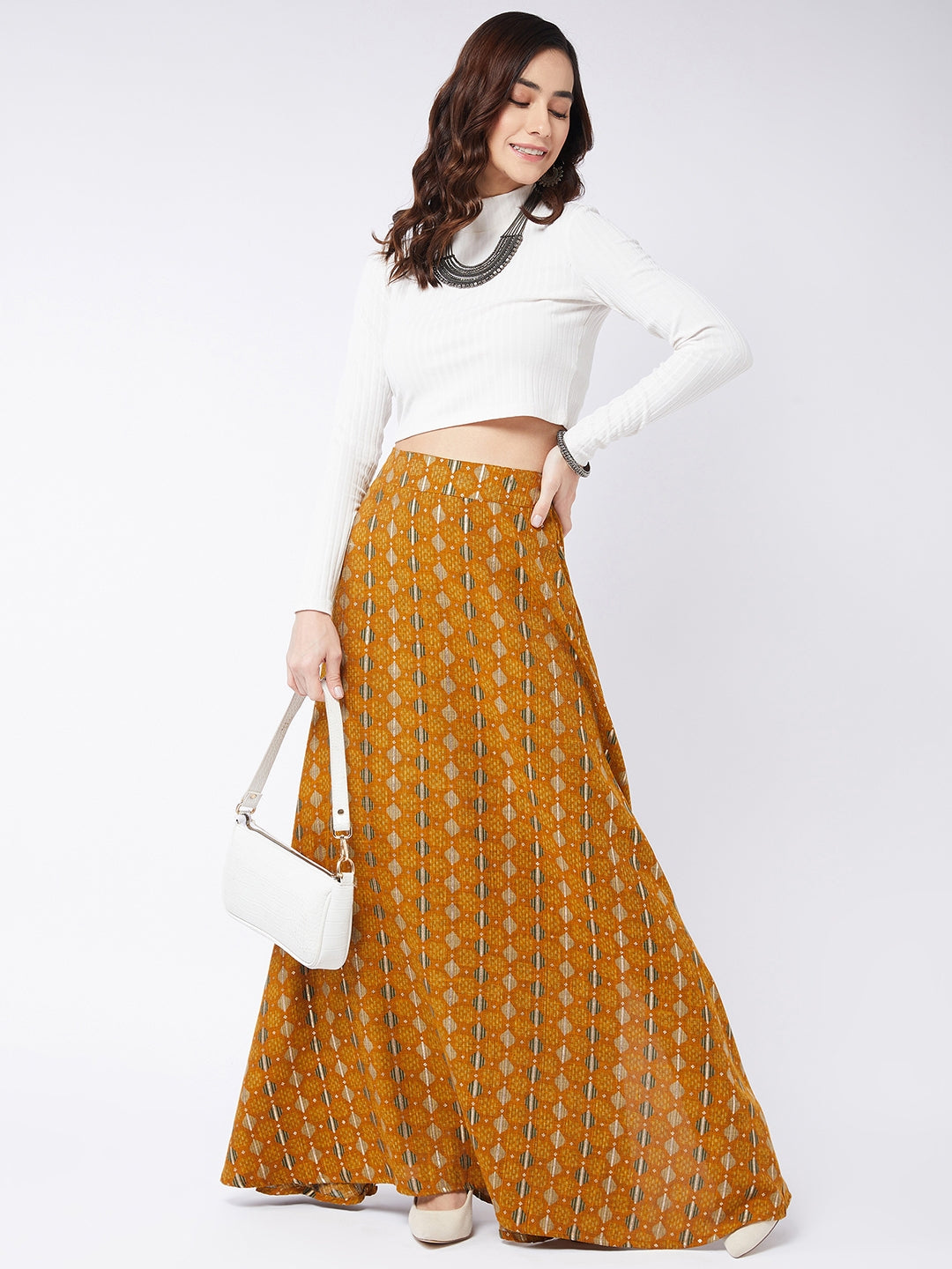 Dijon Yellow Side Slit Long Skirt