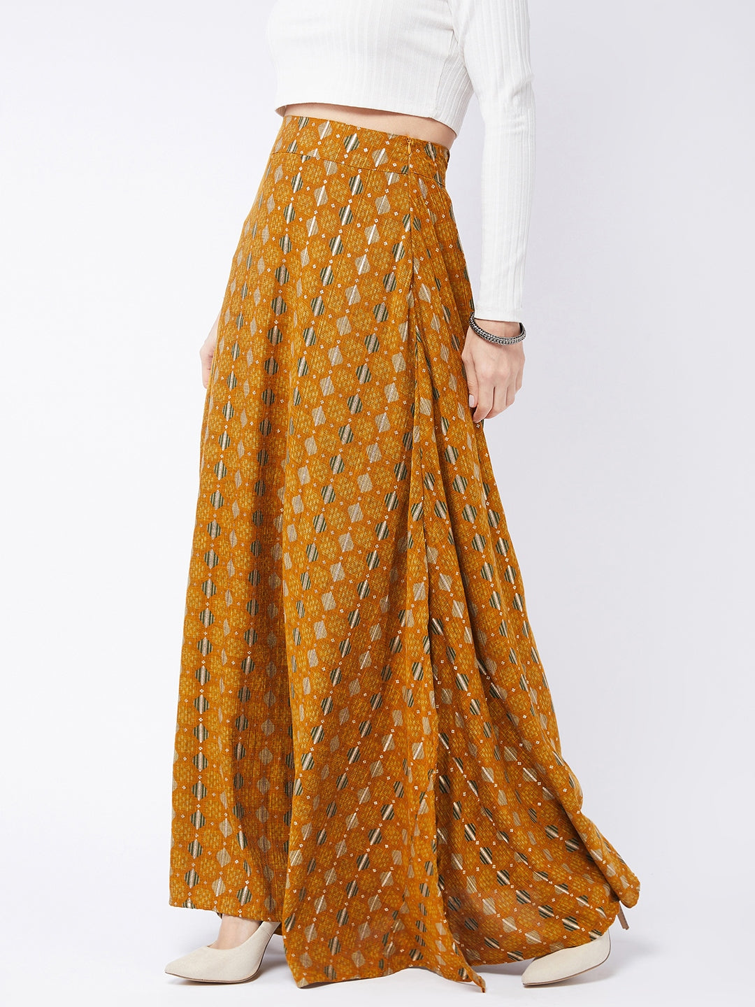 Dijon Yellow Side Slit Long Skirt