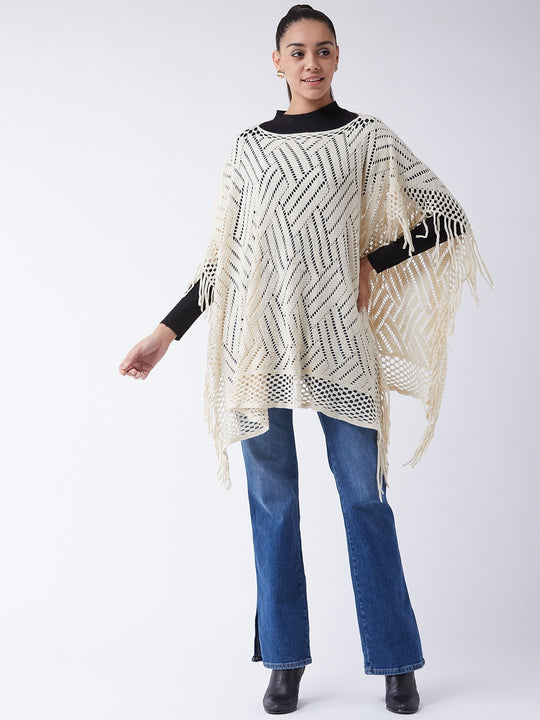 Off White ZigZag Poncho