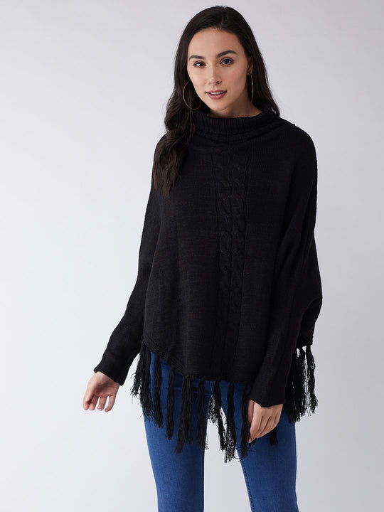 Black High Neck Poncho