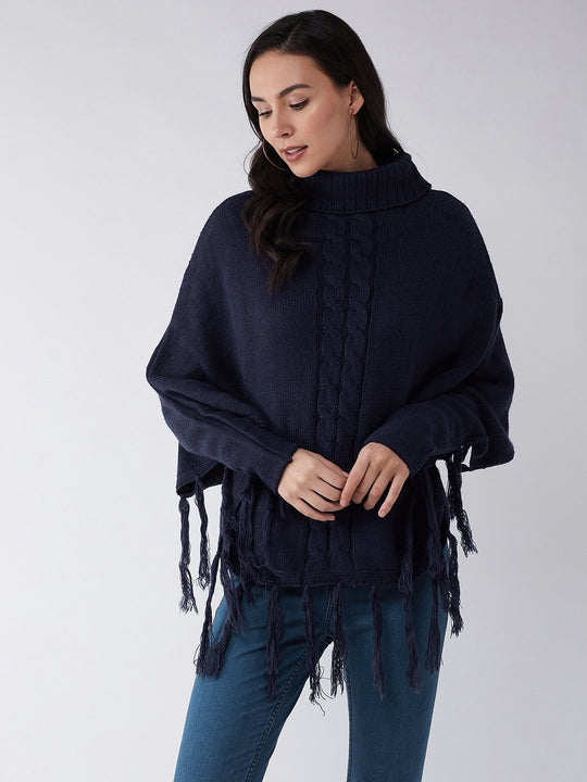 Blue High Neck Poncho
