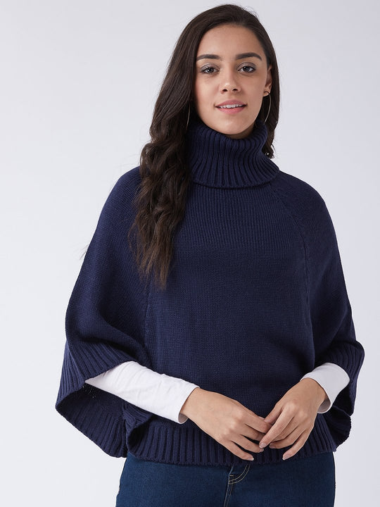 Navy Blue Sweater Poncho