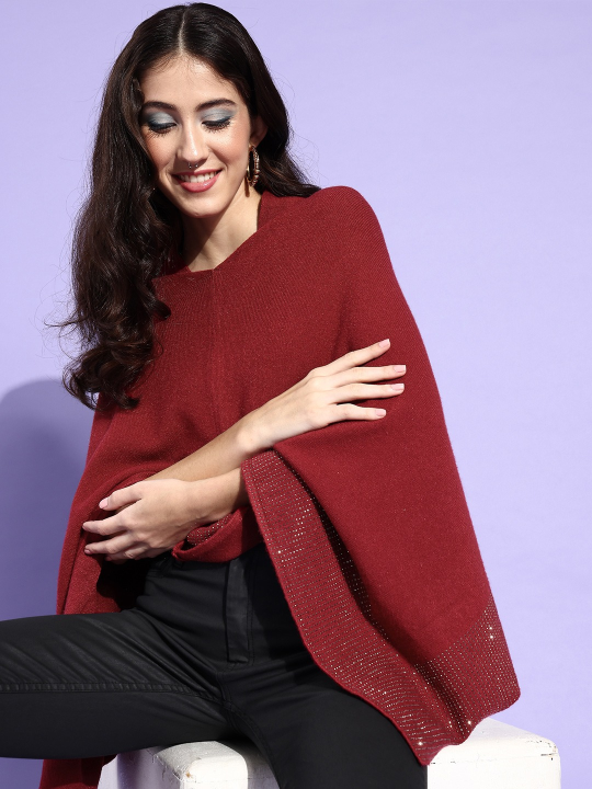 Maroon Shimmer Work Poncho