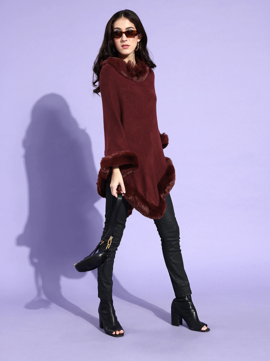 Maroon Fur Poncho