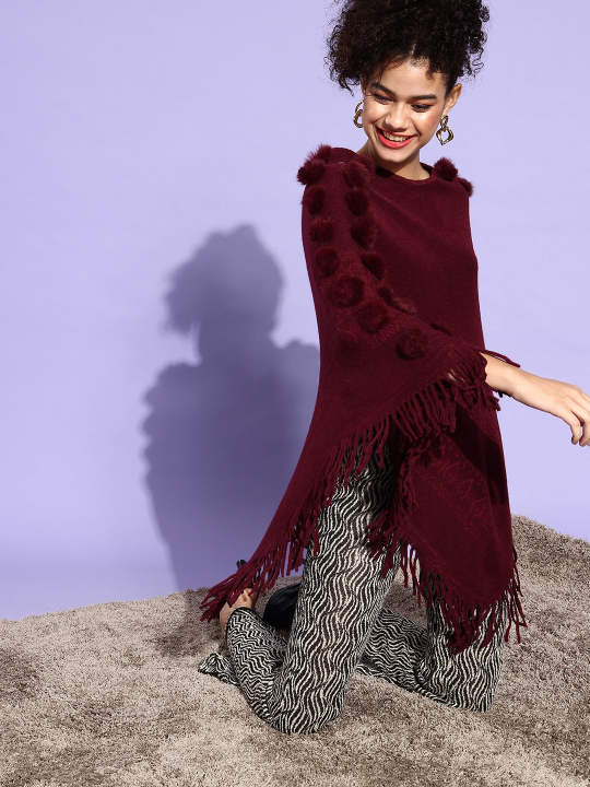 Maroon Tessel Poncho